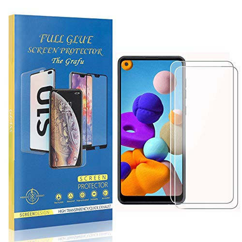 The Grafu Screen Protector for Galaxy A21, Ultra Clear, Bubble Free, 9H Tempered Glass Screen Protector for Samsung Galaxy A21, Drop Fall Protection, 2 Pack