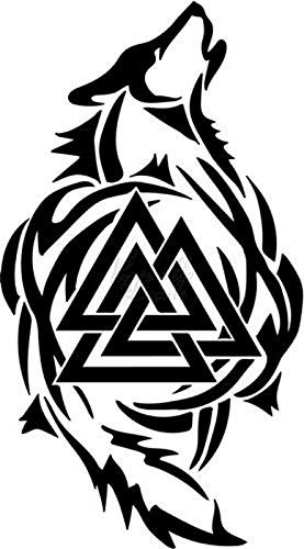 Valknut Wolf Norse Vikings Odin Thor Vinyl Decal Sticker for Home Office Decor Vehicle Window Sign Size- 8 inch / 20 cm Tall and Color- Matte Black