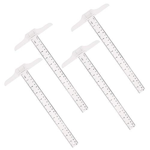 Auxsoul 4 Packs 12 Inch/30 cm Junior T-Square Plastic Transparent T-Ruler for Art Framing Drafting and General Layout Work Art SuppliesClear