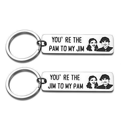 2PCS Valentine Day Gifts for Boyfriend Girlfriend Couple Keychain The Office Gifts TV Show Husband Wife Anniversary Christmas Birthday Engagement Gifts for Him Her Stocking Stuffer Jim Pam Keychain