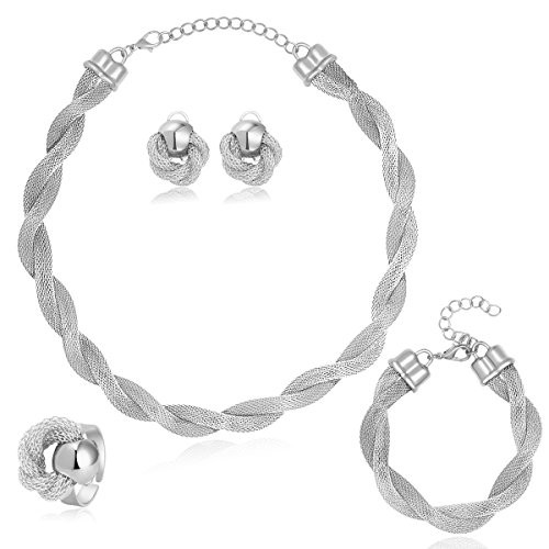 MOOCHI Africa Style Gold Plated Necklace Earrings Bracelet Ring Jewelry Set Gray MOOCHI Africa Style Gold Plated Necklace Earrings Bracelet Ring Jewelry Set Gray