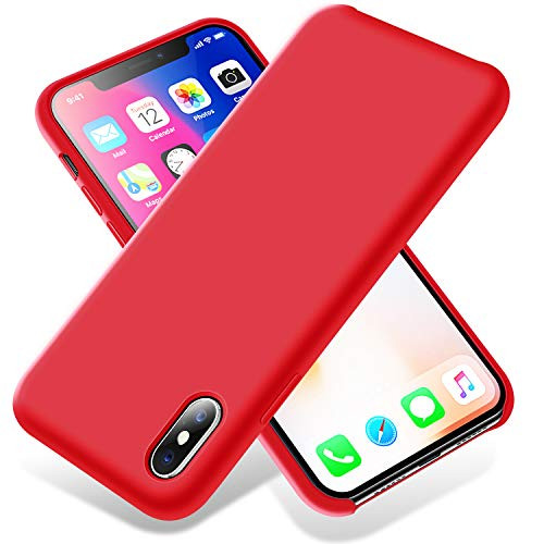 LZEB Silicone Case for iPhone Xs Max Case, Soft Liquid Silicone Shockproof Phone Case with Microfiber Lining Compatible with iPhone Xs Max 2018 6.5 inches Red