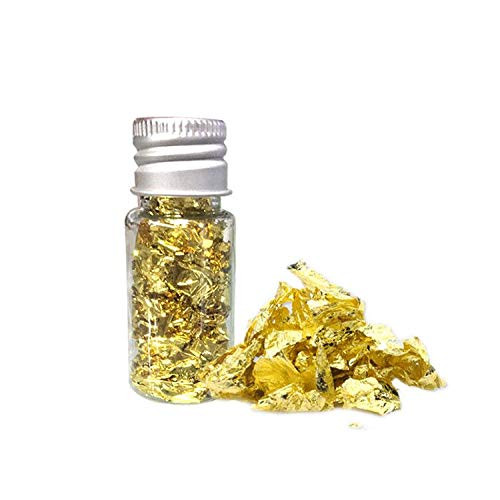 Edible Gold Leaf Flakes, Gold Foil Flakes Imitation Gold Leaf Garnishing Gold Flakes for Cooking, Baking, Cakes  and  Chocolates Decoration, Spa