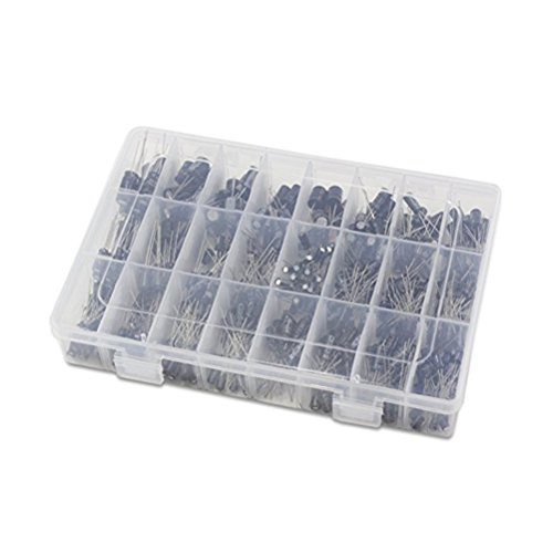 UEETEK 500pcs 24Value 10V 16V 25V 50V 0.1uF-1000uF Electrolytic Capacitor Assorted Assortment Kit Set Black with Clear Plastic Box