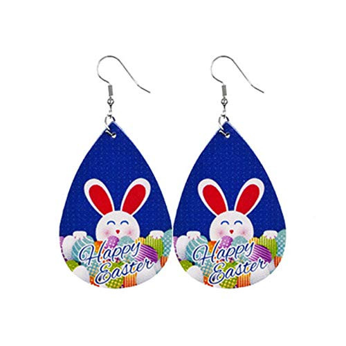 Shan-S Easter Faux Leather Earrings for Women Girls Party, Teardrop Rabbit Flower Print Lightweight Drop Dangle Faux Leather Earrings, Rabbit Flower Print Dangle Earring Set Easter Gift