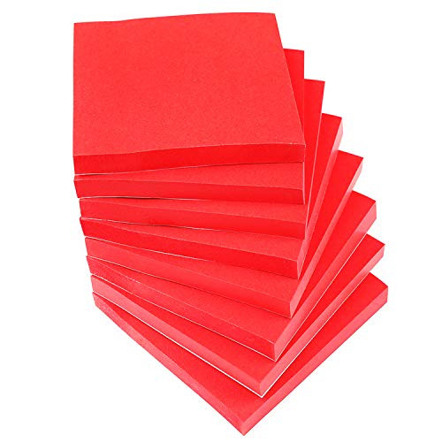 Sticky Notes 3x3 Inches,Bright Red Self-Stick Pads, Easy to Post for Home, Office, Notebook, 8 Pads/Pack