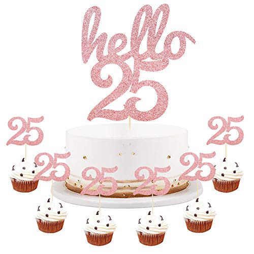 LVEUD Rose Gold Glitter Hello 25 Cake Topper - 25th Birthday/Wedding Party Decoration/ Happy 25th Birthday Cake Topper,Hello 25,Cheers to 25 Years,25 and Fabulous Party Decoration?7 Piece Set? 25 LVEUD Rose Gold Glitter Hello 25 Cake Topper - 25th Birthday/Wedding Party Decoration/ Happy 25th Birthday Cake Topper,Hello 25,Cheers to 25 Years,25 and Fabulous Party Decoration?7 Piece Set? 25