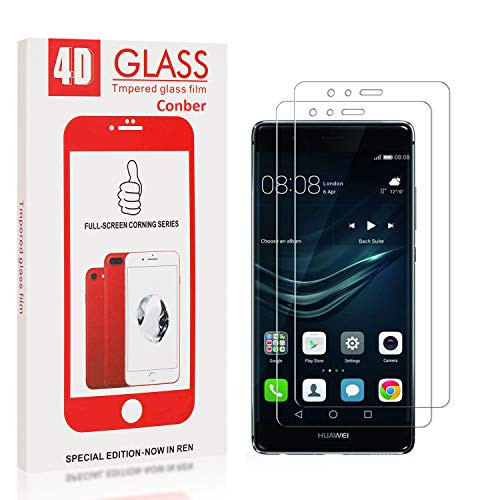 Conber Screen Protector for Huawei P9, 2 Pack 9H Hardness Tempered Glass Film Screen Protector for Huawei P9 ShatterproofScratch-Resistant