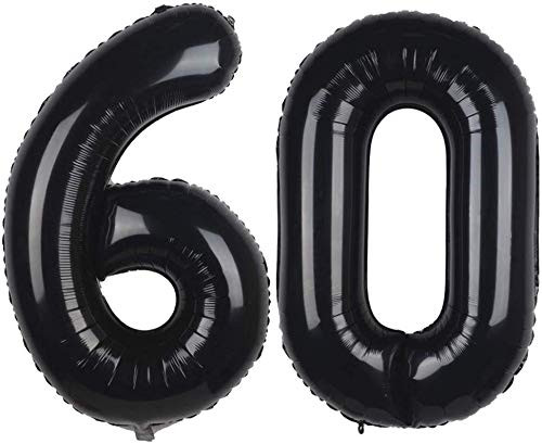 ZOOYOO Black 60 Foil Mylar Number Balloons for 60th Birthday Party Decoration Supplies,60th Anniversary,40 Inch.