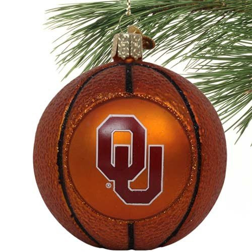 Oklahoma Sooners Glass Basketball Ornament