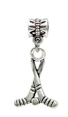 J and M Dangle Hockey Sticks and Ball Charm Bead for Charms Bracelets