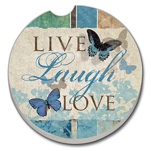 CounterArt Absorbent Stoneware Single Car Coaster, Live-Laugh-Love Butterfly