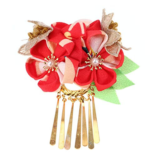 Amosfun Japanese Hairpin Kimono Flower Hair Clip Kanzashi Flower Hair Tie Band Clip for Women Girls Red Amosfun Japanese Hairpin Kimono Flower Hair Clip Kanzashi Flower Hair Tie Band Clip for Women Girls Red