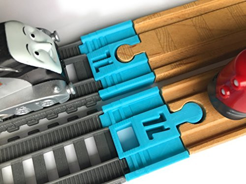 TrainLab Track Adapters Compatible with Trackmaster 2014plus  to Wooden Railway Train Tracks 2pc Light Blue
