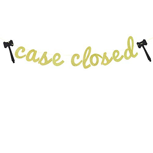 Gold Glitter Case Closed Banner- for College School Grad - Lawyer Graduation - Law School Graduation Party Decorations