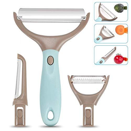 Trio Peeler Set,Professional Vegetable Fruit peeler julienne set of 3, Plastic carrot Peeler Potato slicer shredder, kitchen peeler for cabbage vegetables dishwasher safe