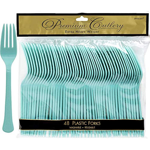 Premium Heavy Weight Plastic Forks  Robin's Egg Blue  Pack of 48  Party Dinner