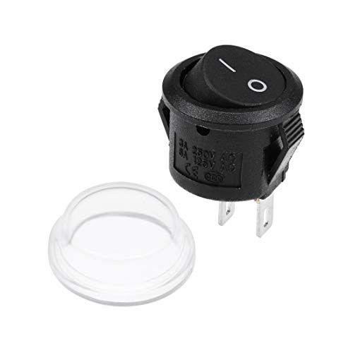 uxcell SPST Mini Boat Rocker Switch With Waterproof Case Black Round Toggle Switch for Boat Car Marine ON/OFF AC 250V/3A 125V/6A 1pcs