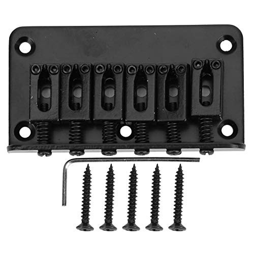 6-Strings Fixed Bridge Electric Guitar Hardtail Saddle Bridge Replacement Parts with Wrench 78mm Black