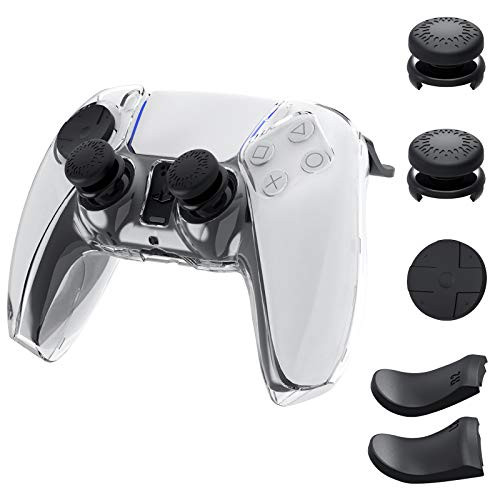 Hard Protective Cover for PS5 DualSense Wireless Controller, YUANHOT Clear Case Shell with Thumb Stick Caps, Trigger Extensions For PlayStation 5 Controller