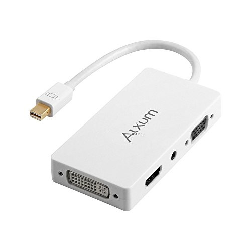 Alxum 4-in-1 Mini DisplayPort (Compatible Thunderbolt) to HDMI/DVI/VGA Adapter Cable with Audio Output Converter [DP 1.2 Version] for Apple MacBook Air Pro, Microsoft Surface Pro, Surface Book, White