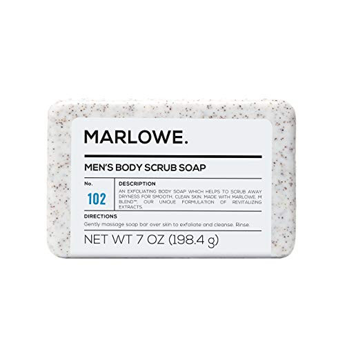 MARLOWE. No. 102 Men's Body Scrub Soap 7 oz  Best Exfoliating Bar for Men  Made with Natural Ingredients  Green Tea Extract  Amazing Scent