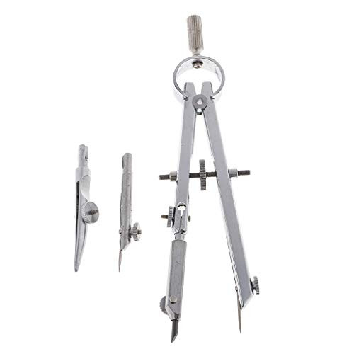 Prettyia Compass for Geometry - for Math, Drawing, Drafting, School, Woodworking - Professional Metal Precision Bow Compass - Extra Replace Parts