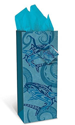 Hawaiian Island Tribal Shark Heavy Paper Gift Bag Wine Bag 5-1/2inch  W x 13-1/4inch  H x 3-1/2inch