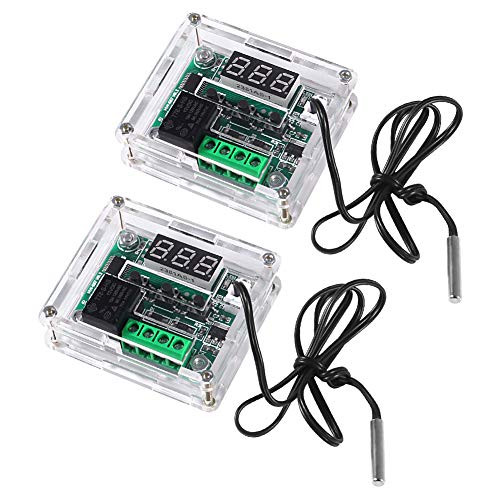 ALMOCN 2PCS W1209 DC Digital Temperature Controller Board 12V with Case, Red Digital Display Thermostat -50-110C Electronic Temperature Temp Control Module Switch Waterproof