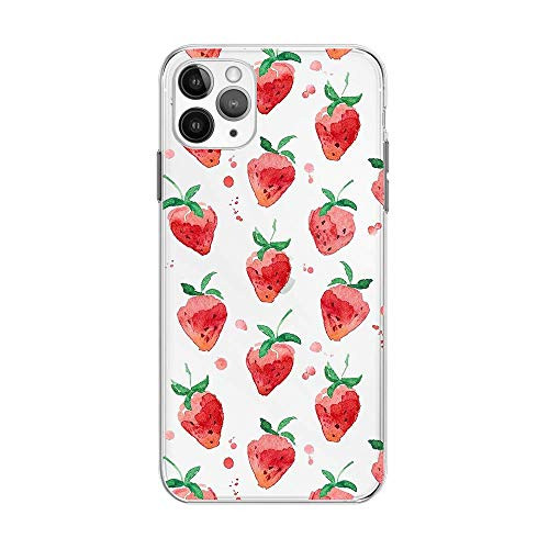 FancyCase Compatible with iPhone 12 Pro Max 6.7 inch-New Fruits Pattern Soft Silicone Protective Transparent iPhone 12 Pro Max Case Strawberry Style