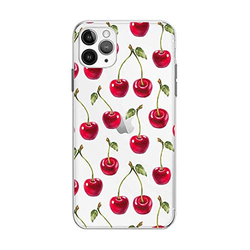 FancyCase Compatible with iPhone 12 Pro Max 6.7 inch-Fruits Pattern Soft Silicone Protective Transparent iPhone 12 Pro Max Case Cherries