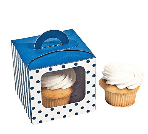 Blue Polka Dot Cupcake Boxes With Handle - Solid Color Party Supplies & Solid Color Favor Containers, 12 count