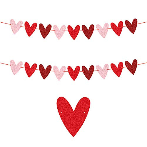 CAVLA 2 Pack Glittery Heart Banner Valentine's Day Banner Garland Valentine's Day Decorations Party Decor for Wedding Anniversary Engagement Party Supplies Pink, Red and Dark Red Color CAVLA 2 Pack Glittery Heart Banner Valentine's Day Banner Garland Valentine's Day Decorations Party Decor for Wedding Anniversary Engagement Party Supplies Pink, Red and Dark Red Color