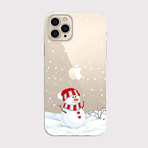 FancyCase Compatible with iPhone 12 Pro Max 6.7 inch-New Winter Pattern Soft Silicone Protective Transparent iPhone 12 Pro Max Case Red Snowman
