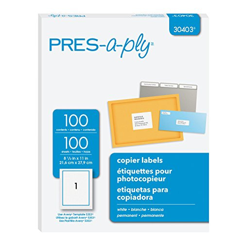 Pres-a-ply Copier Label, 8.5 x 11 inches, White, Box of 100 (30403)