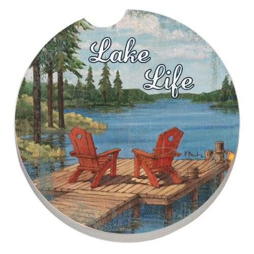 CounterArt Absorbent Stoneware Car Coaster, Lake Life