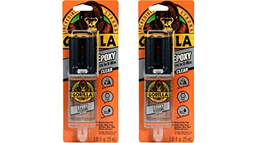 Gorilla 2 Part Epoxy, 5 Minute Set, .85 ounce Syringe, Clear, Pack of 2