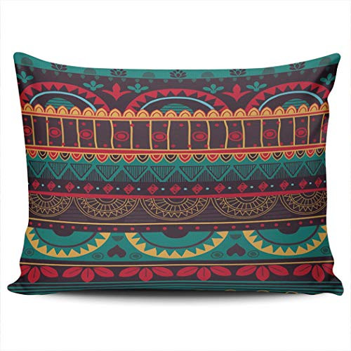 CENYUO Pillowcase Tribal Boho Red Green Flower with Zigzag Decorative Pillow Case Throw Pillows Cushion Cover Boudoir 12x16 Inch for Home Decor Sofa Bedroom