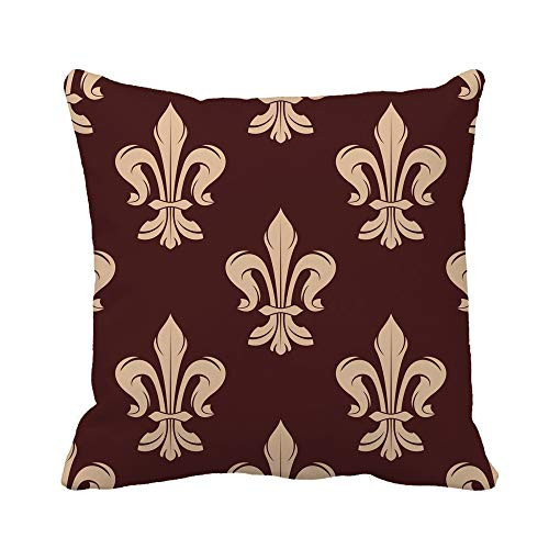 Awowee Throw Pillow Cover Beige and Brown Floral French Fleur De Lis 16x16 Inches Pillowcase Home Decorative Square Pillow Case Cushion Cover