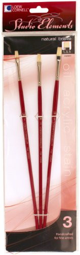 Loew-Cornell 1024911 Studio Elements Long Handle Flat Bristle Brush Set, 3-Piece
