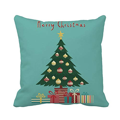 Awowee Throw Pillow Cover Green Xmas Merry Under Tree Red Baubles 18x18 Inches Pillowcase Home Decorative Square Pillow Case Cushion Cover