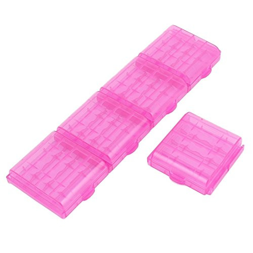 uxcell 5 Pcs Plastic 4 Capacity AA Battery Container Case Storage Box Holder Fushia