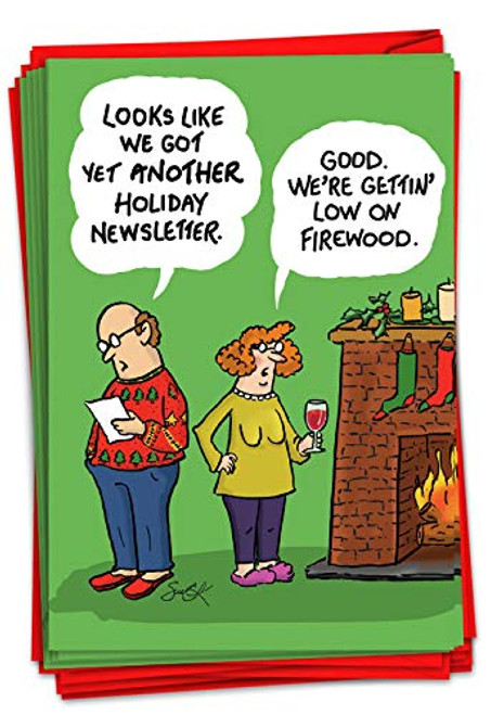 NobleWorks - Box of 12 Funny Christmas Cards - Hilarious Holiday Humor, Xmas Stationery Set with Envelopes 1 Design, 12 Cards - Holiday Newsletter C3433XSG-B12x1