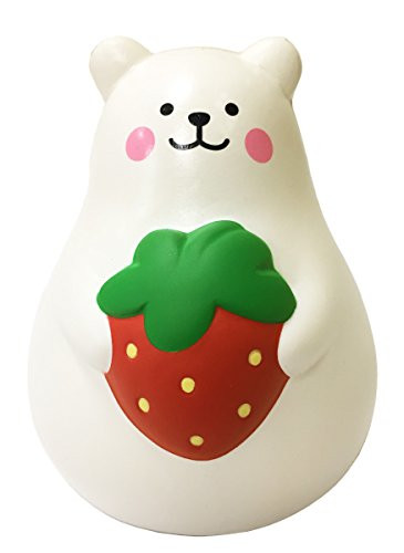 ibloom Marshmallow Bear Mr White Slow Rising Squishy Toy Red Strawberry, 3 Inch Kawaii Squishies for Party Favors, Stress Balls, Birthday Gift Boxes for Kids, Girls, Boys, Adults