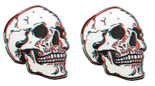 2 pcs 3D Skull Patch Fully Embroidered - Realistic Skeleton Patch Iron On/Sew On