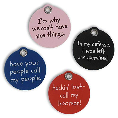 LuckyPet Pet ID Tag - Funny Dog  and  Cat Tag Have Your People Call My People. on Front  and  Your Personalized Info Engraved on Back - Durable Plastic Tag - Size Large, Color Blue