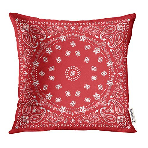 UPOOS Throw Pillow Cover Western Design in Red and White Paisley Handkerchief Decorative Pillow Case Home Decor Square 18x18 Inches Pillowcase