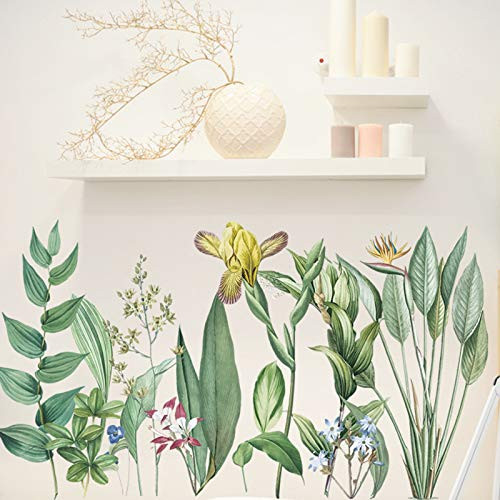 Eutecado Green Plants Wall Decals Tropical Leaves Wall Stickers for Living Room, Flowers Wall Posters Vinyl Peel and Stick Art Murals for Bedroom Girls Room Office