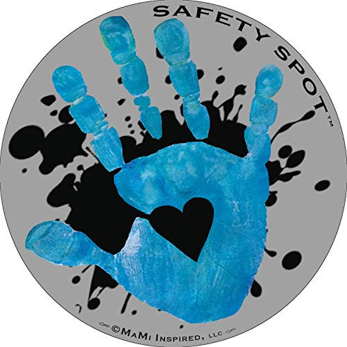 Safety Spot Magnet - Kids Handprint for Car Parking Lot Safety - Gray Background with Splat Blue