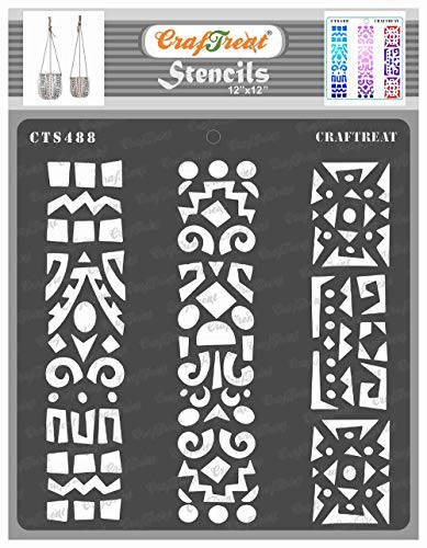 CrafTreat Folk Art Stencils for Painting on Wood, Canvas, Paper, Fabric, Floor, Wall and Tile - Folkart Borders - 12x12 Inches - Reusable DIY Art and Craft Stencils Borders - Stencils Folk Art